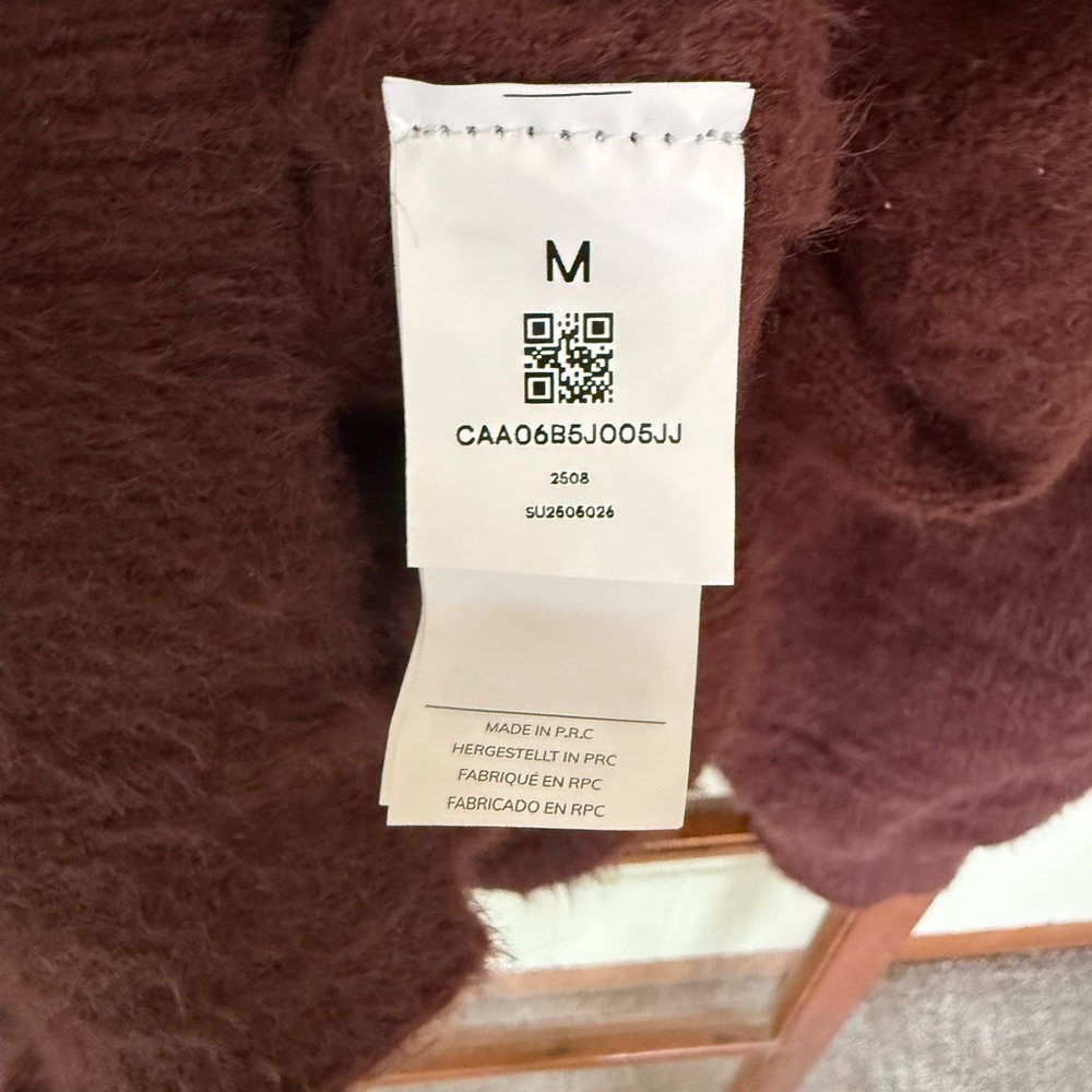 Cupshe NWT Burgundy Fuzzy Knit Cardigan with Pearl Bow Accents – Size Medium - Picture 5 of 5